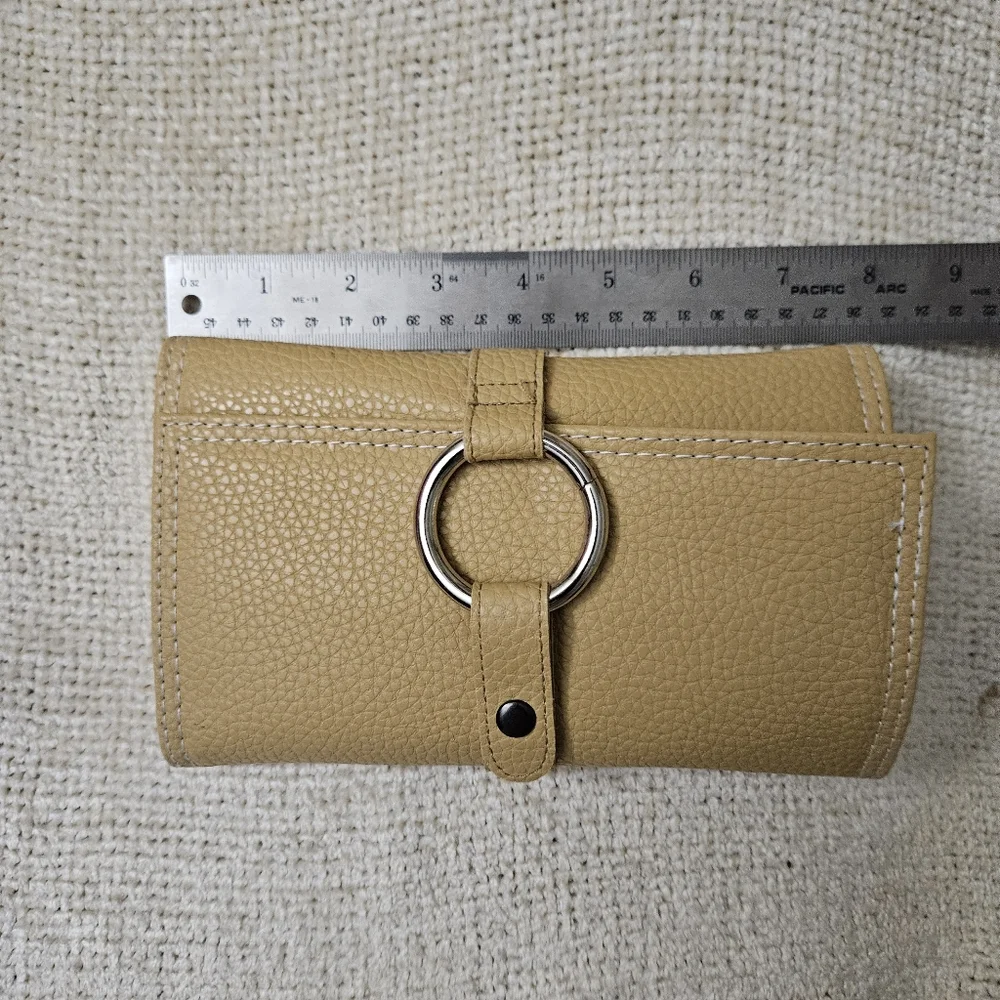 Tan Jewelry Travel Pouch with Silver Ring Accent. Foldable.*** SEE SELLER'S NOTE